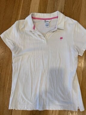 Lilly Pulitzer White Polo with Pink Palm Logo
